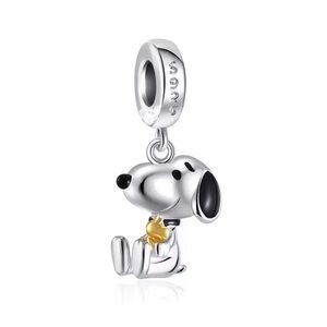New Sterling Silver 925 Charlie Brown Snoopy and Woodstock bracelet charm